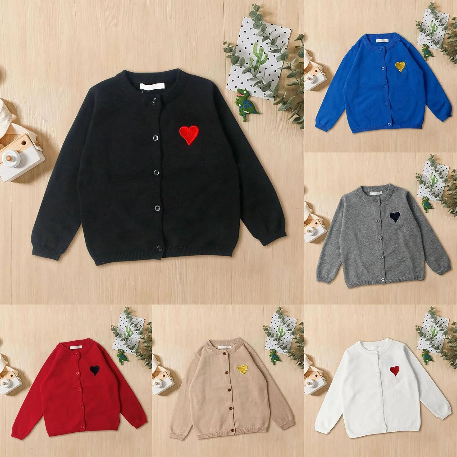 Girls Long Sleeve Knit Shirt Jacket Button Front Cardigan Shacket Cute Heart Knit Sweater for Kids Girls Trendy Jacket
