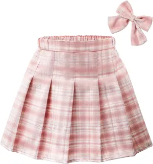 Girls Plaid Skirt Uniform Skirts for Girls Pleated Mini Skirts with Bow