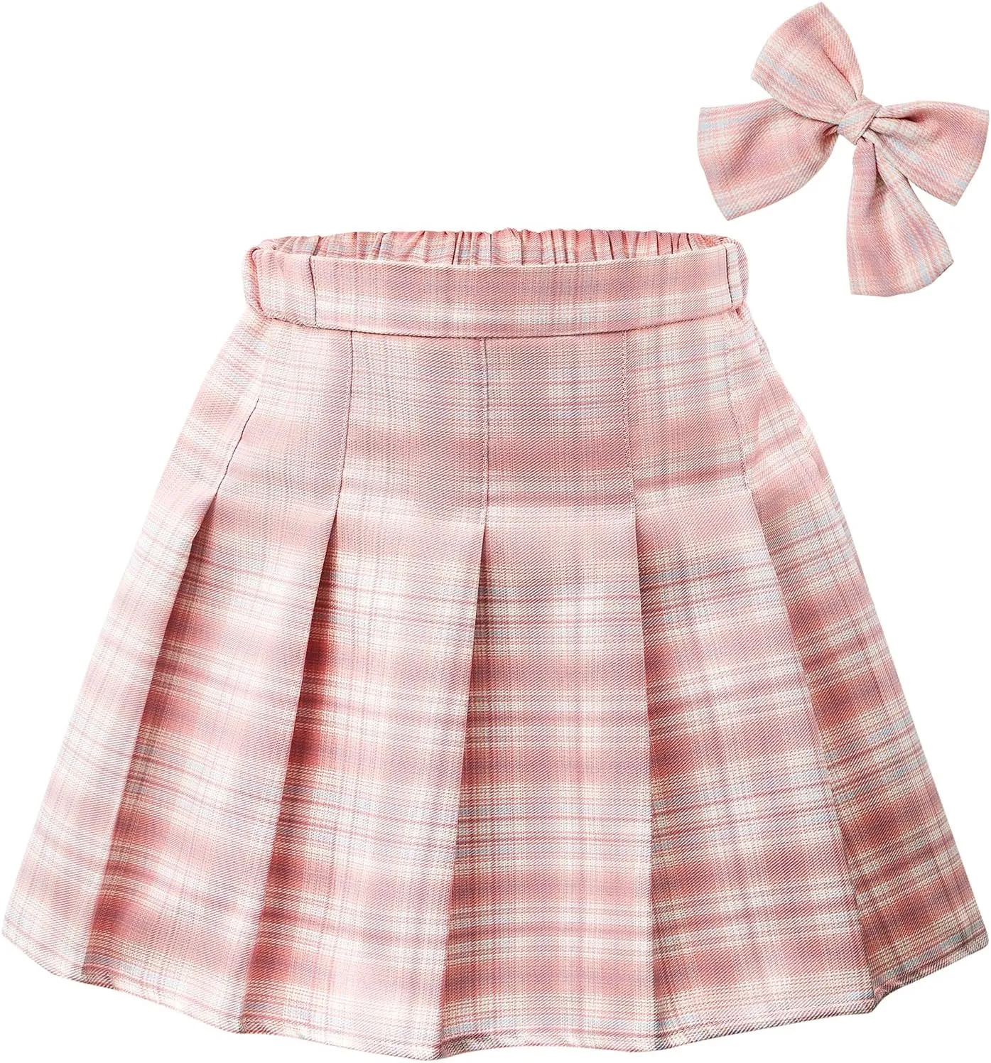 Girls Plaid Skirt Uniform Skirts for Girls Pleated Mini Skirts with Bow