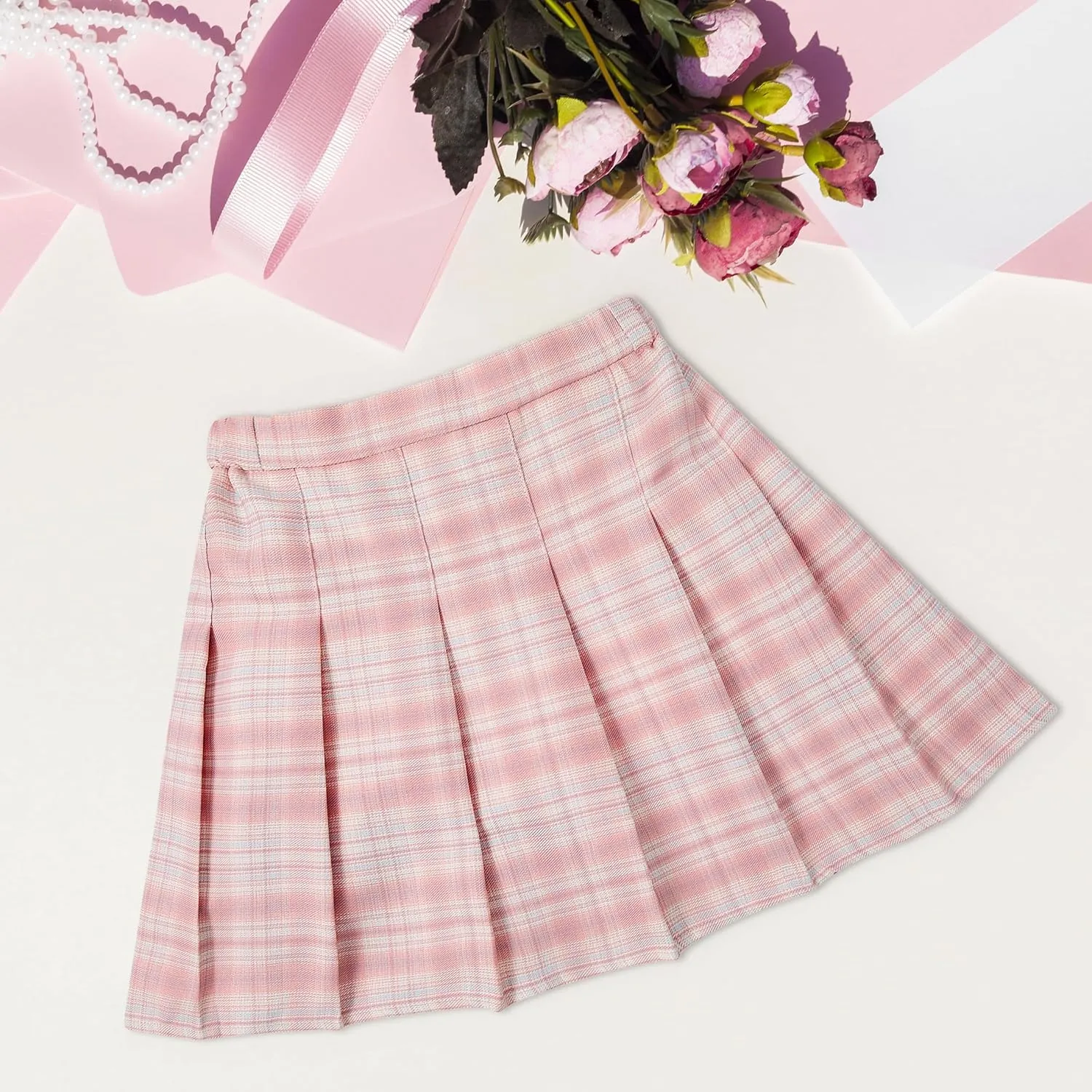Girls Plaid Skirt Uniform Skirts for Girls Pleated Mini Skirts with Bow