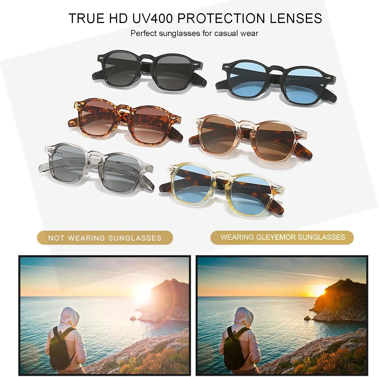 Gleyemor Fashion Sunglasses for Men Women Trendy Unisex Style UV400 Protection Shades