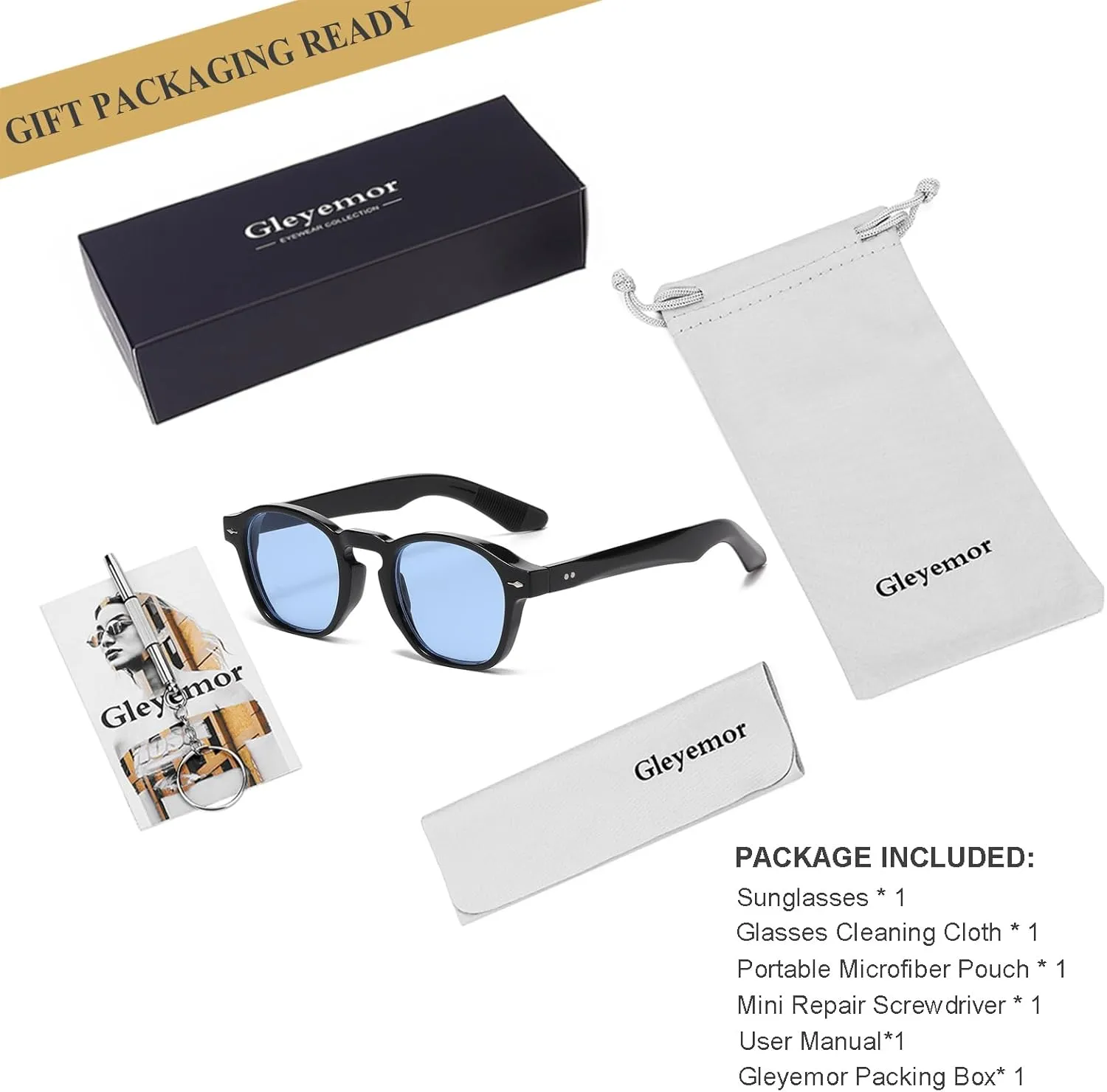 Gleyemor Fashion Sunglasses for Men Women Trendy Unisex Style UV400 Protection Shades