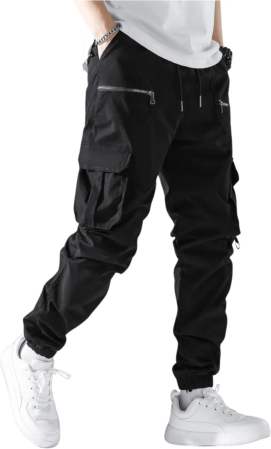 GORGLITTER Men's Cargo Joggers Streetwear Techwear Pants Workout Trousers with Multi Pockets