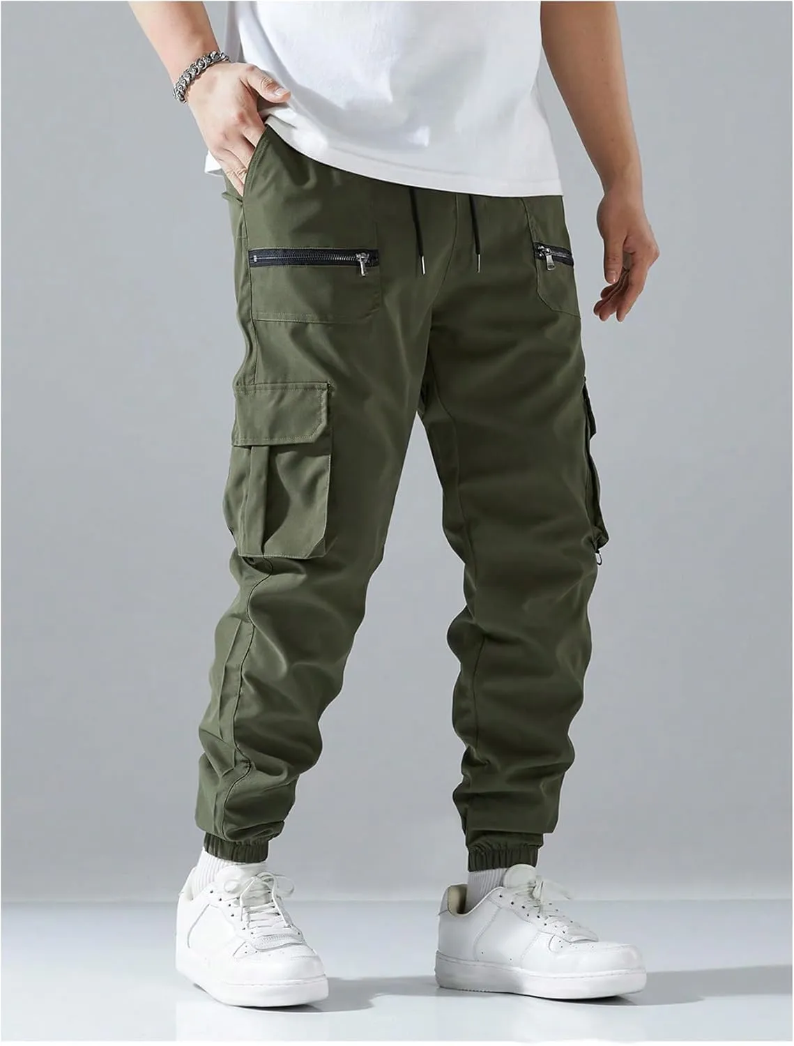 GORGLITTER Men's Cargo Joggers Streetwear Techwear Pants Workout Trousers with Multi Pockets