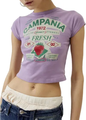 Graphic Baby Tees for Women Y2k Short Sleeve Floral Print Crop Tops Vintage Aesthetic Summer Teens Girl T-Shirt