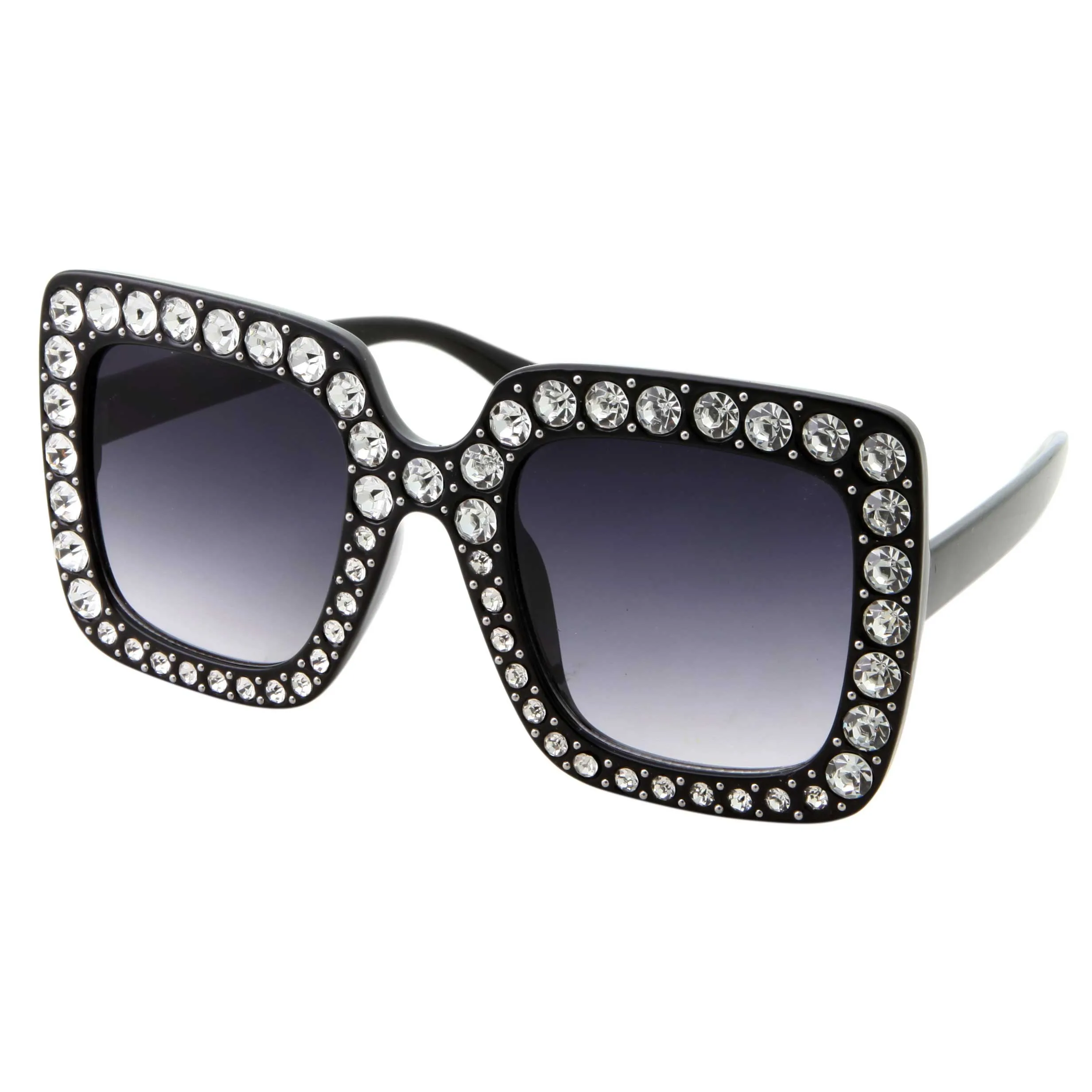 grinderPUNCH Oversized Square Frame Bling Rhinestone Fashion Crystal Sunglasses For Women - Halloween Costume Glass - Halloween Glasses