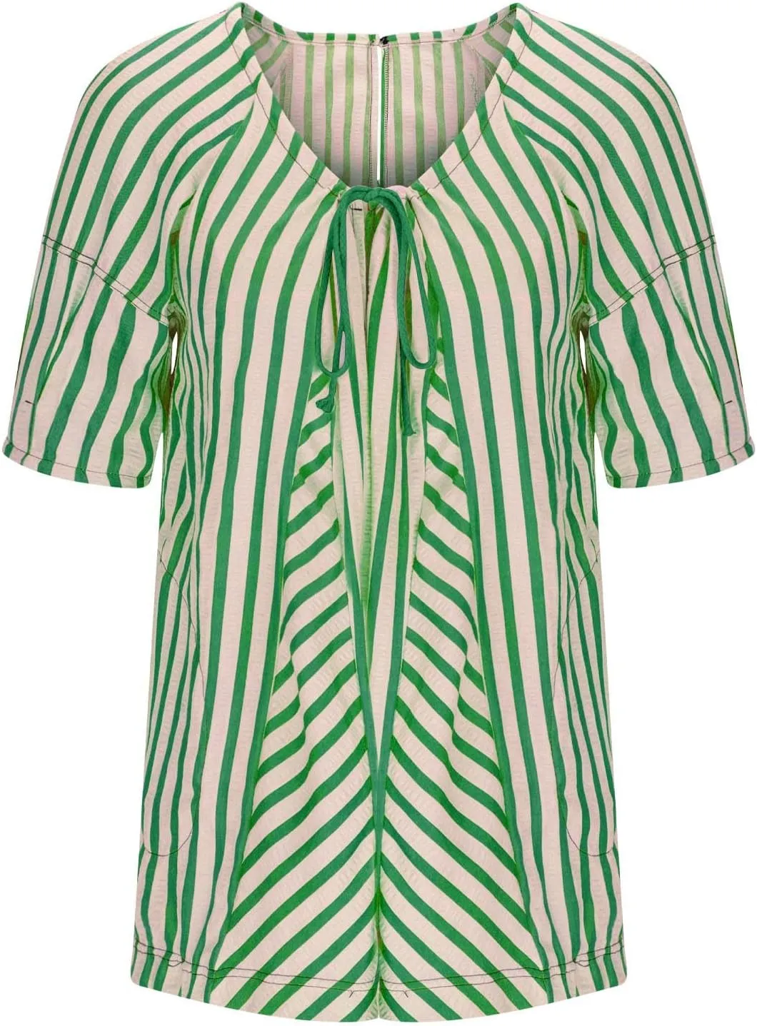 HGps8w Women's Summer Striped Rompers Puff Sleeve Mini Shorts Loose Laceup Front Linen Jumpsuits Boho Beach Vacation Outfits