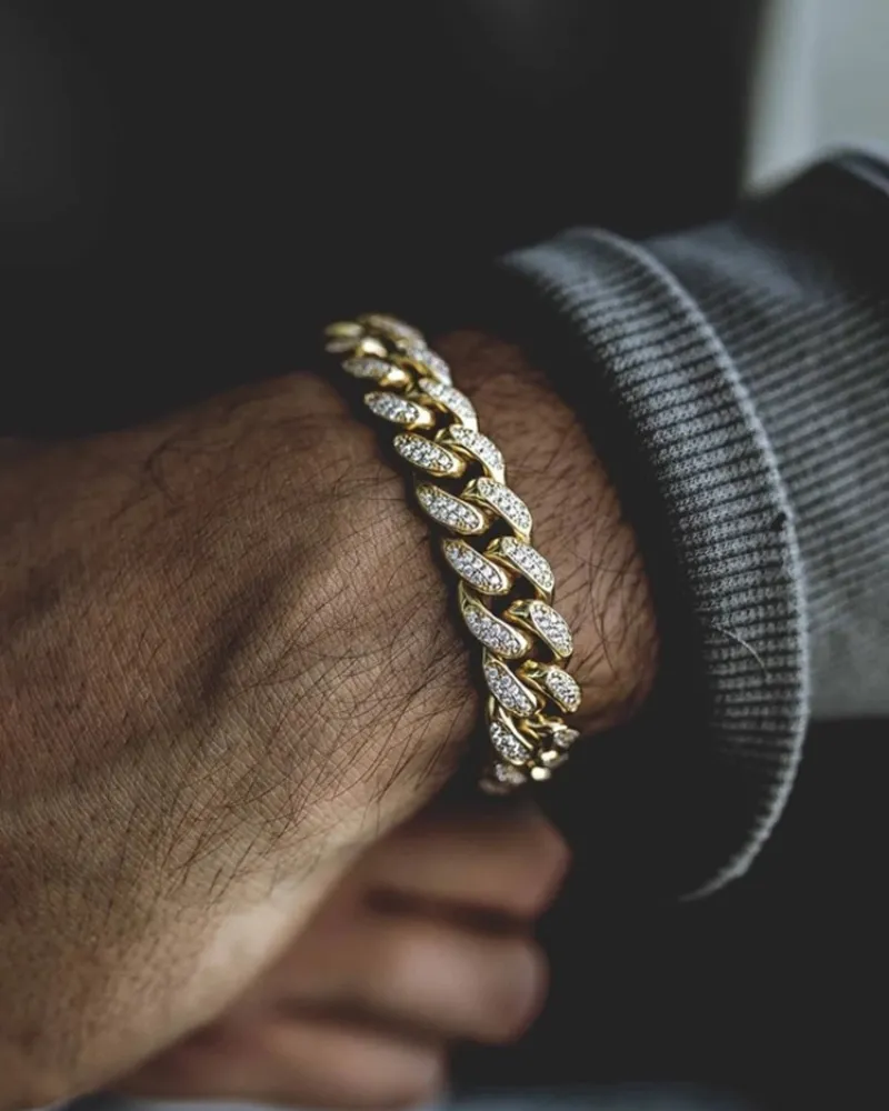 Hip Hop Stainless Steel 12mm Iced Cuban Link Bracelet