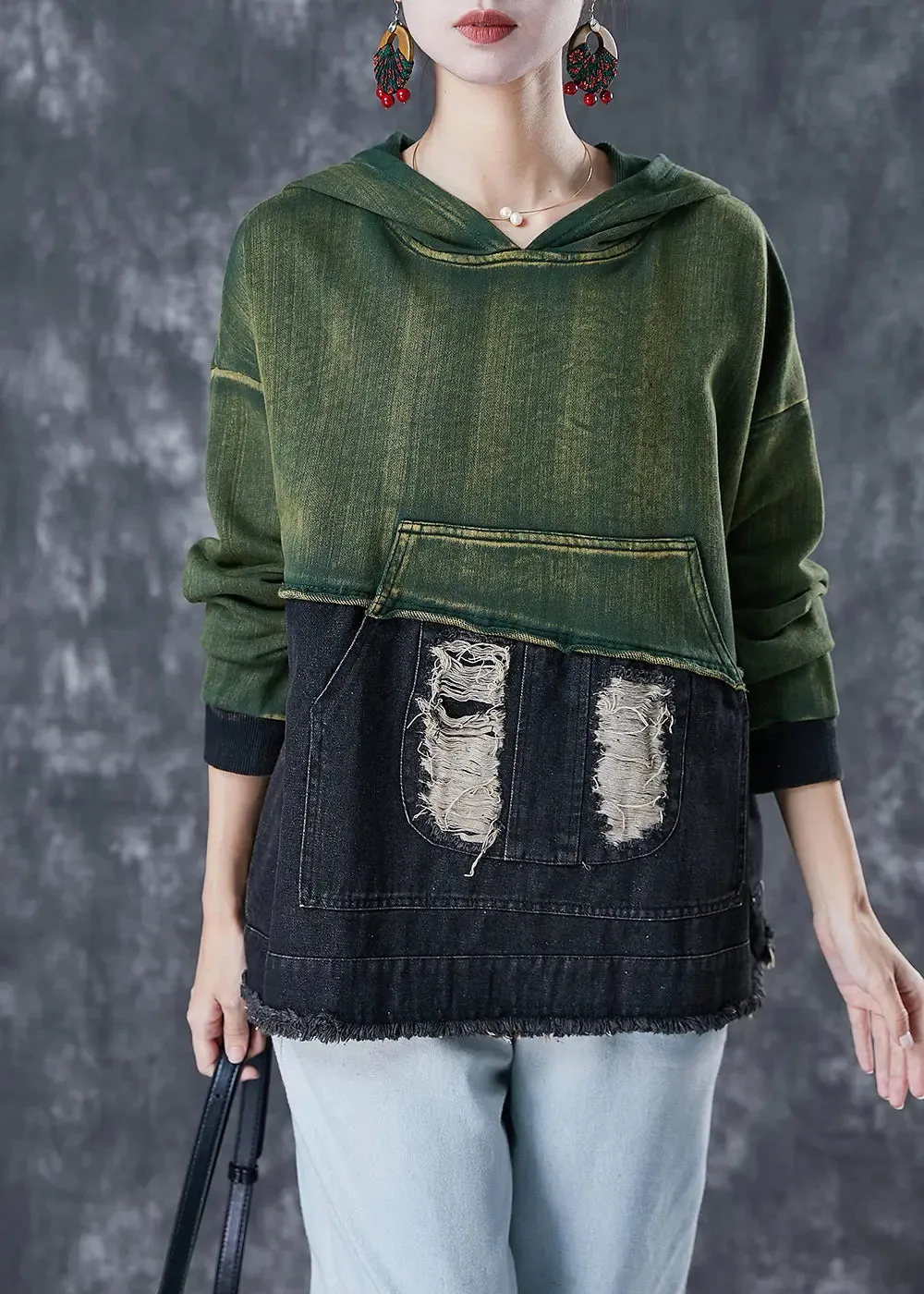 Hooded Cotton Ripped Sweatshirt Fall