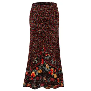 Hot Goth Floral Print Skirts Irregular Hem Lace Long Skirt Bohemian Ankle Goth Skirt