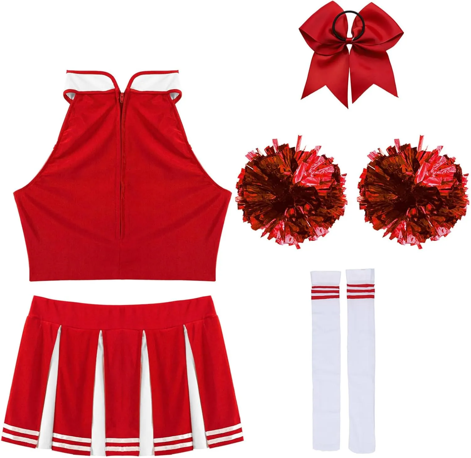 Hularka Women's Cheerleading Uniforms Striped Crop Top with Pleated Mini Skirts Accessories