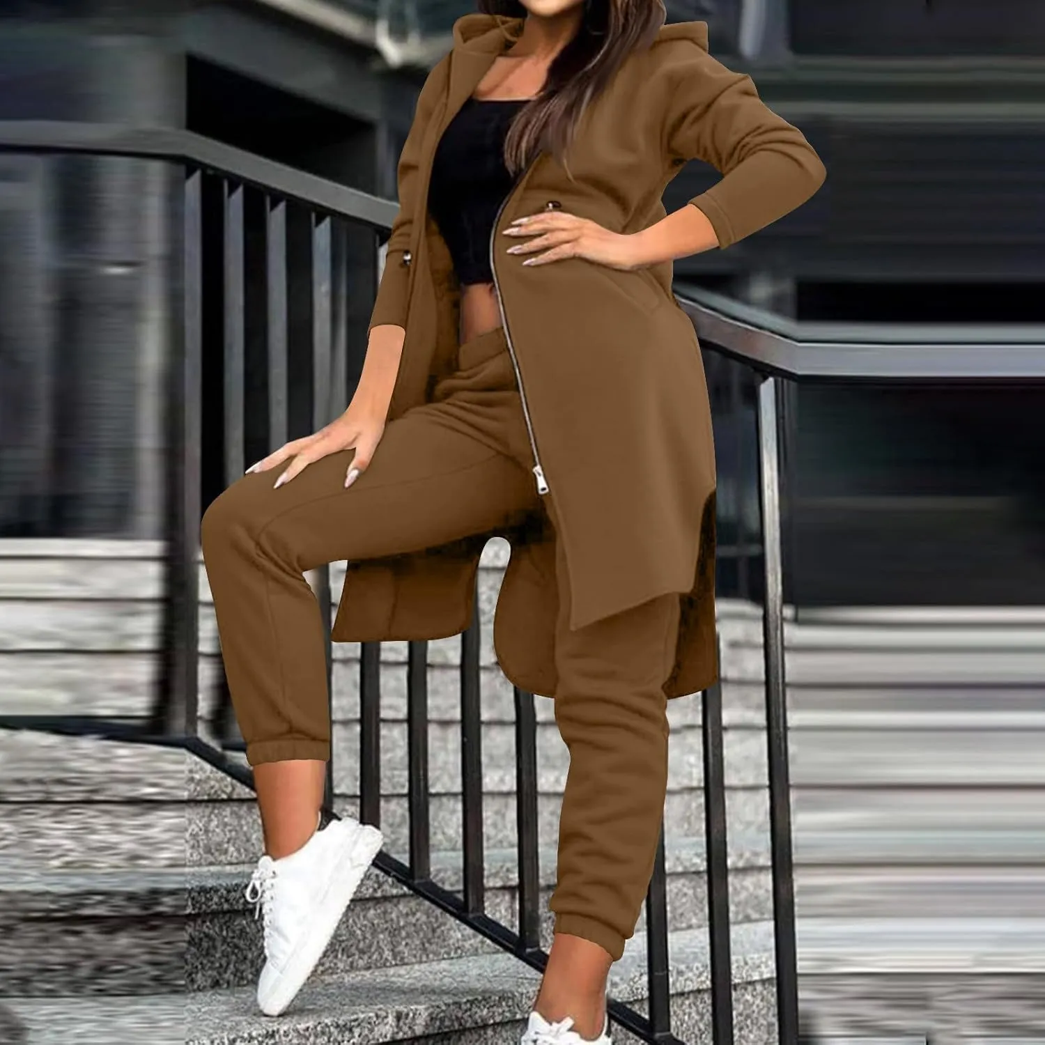 Hvyesh Sweat Set Winter Outfits for Women 2025 Womens Jogger Sets 2 Piece Fleece Lined Sweatpants Set Warm Clothes Two Piece