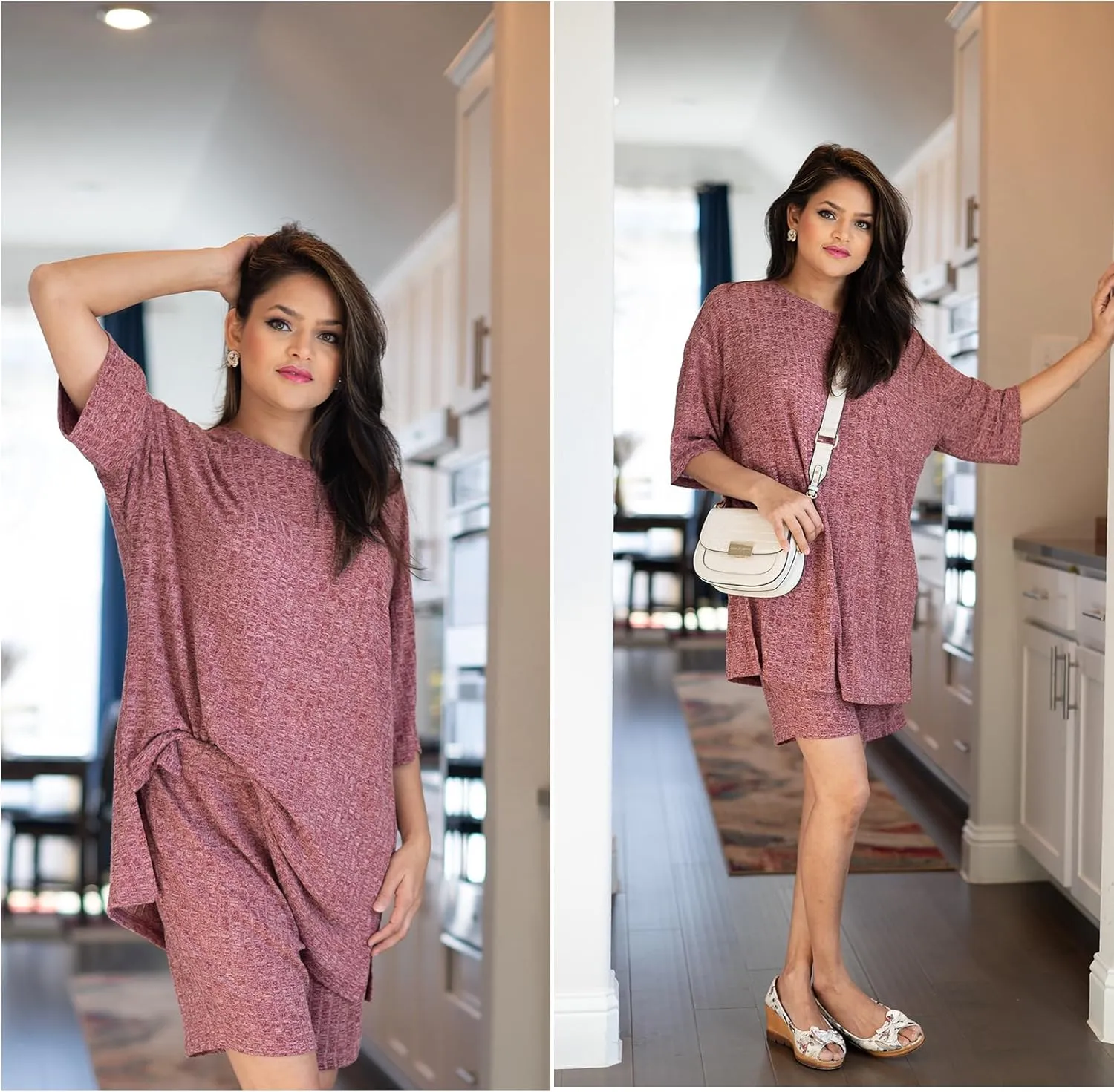 IN'VOLAND Women's Plus Size 2 Piece Tracksuit Outfits Sets Ribbed Knit Sets Short Sleeve Top Drawstring Casual Shorts Set
