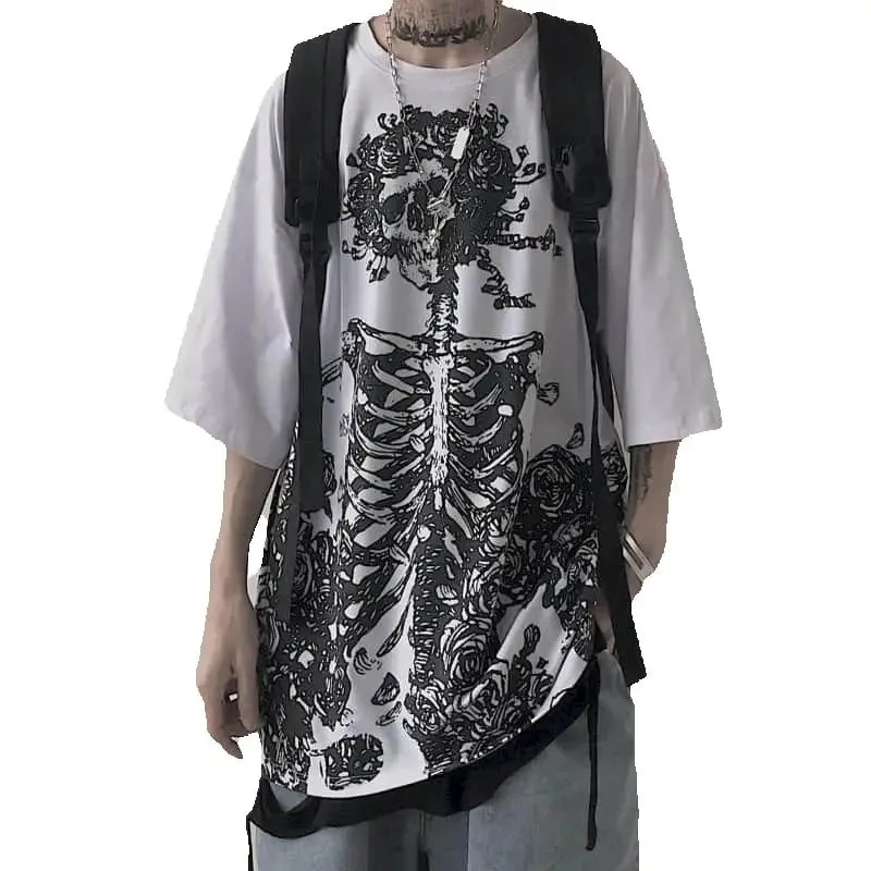 James™ Grijs high street Gothic schedel heren oversized t-shirt