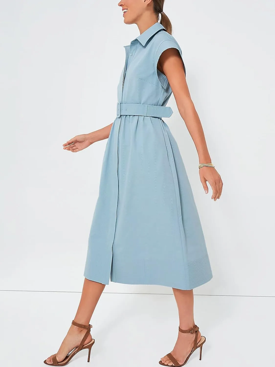 Jenkoon Women's Turn Down Collar Shirt Dress with Belt Short Sleeve Shell Trench Coat Formal Dresses