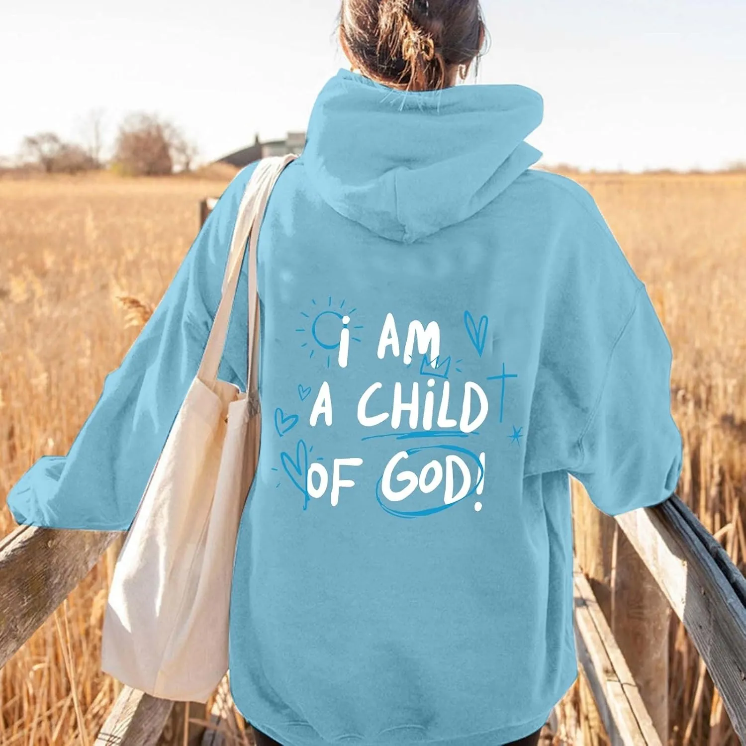 Jesus Hoodies for Women Teen Girls I AM A Child of GOD Graphic Oversized Long Sleeve Christian Sweatshirts Trendy Y2K Sweater