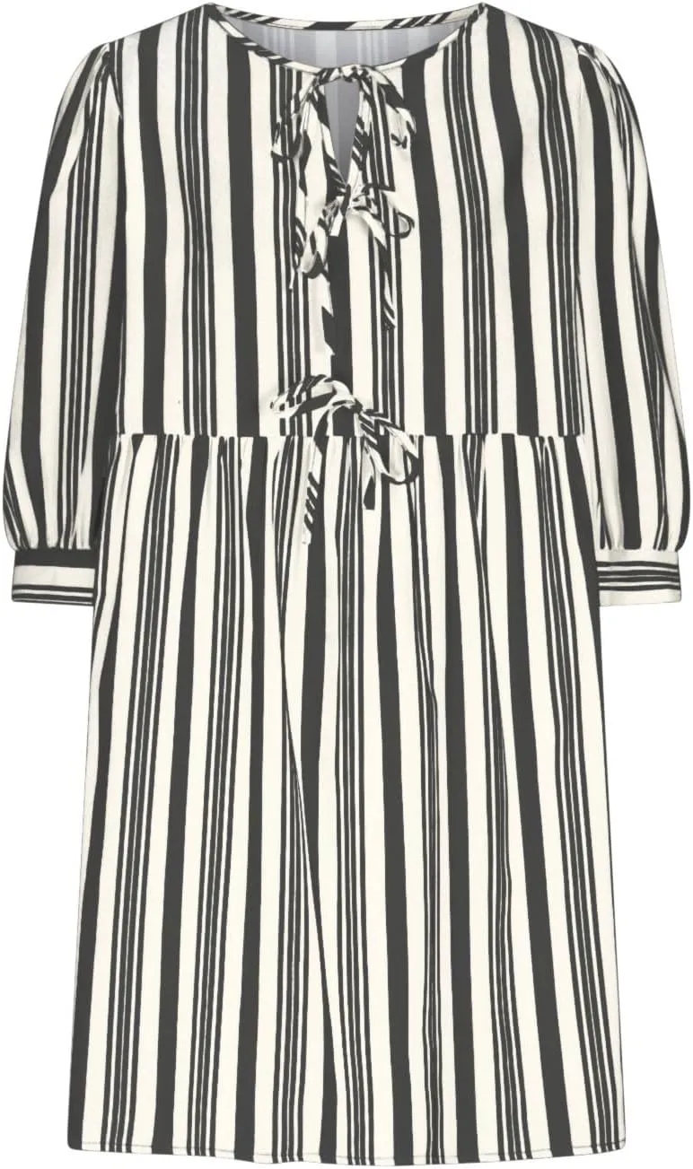 JOAU Babydoll Dresses for Women 2025 Summer Casual Bow Tie Striped Dress 3/4 Sleeve Loose Flowy Mini Dresses with Pockets
