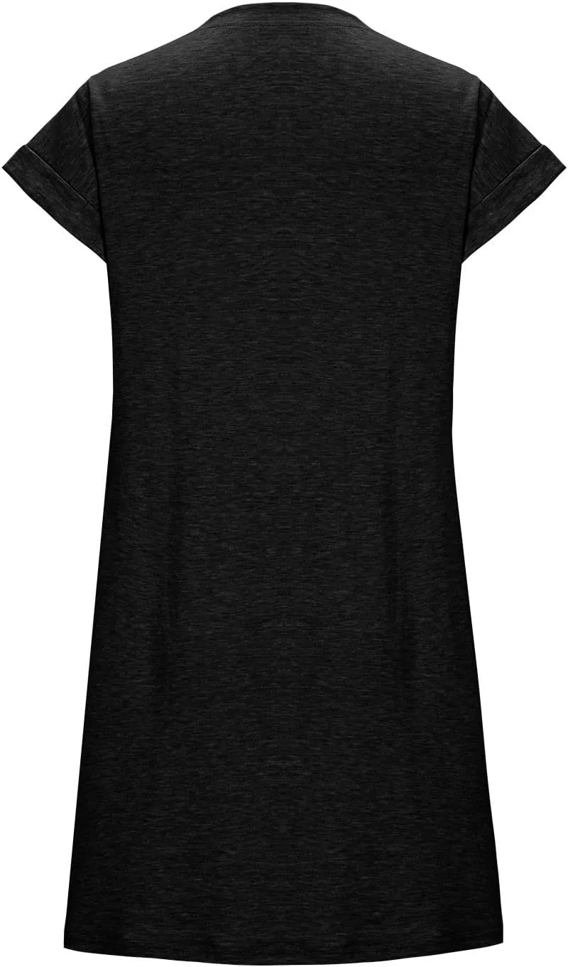 JOAU Summer Dresses for Women 2025 Loose Crew Neck Rolled Short Sleeve Casual T Shirt Dress Sleepwear Beach Swimsuit Cover Up