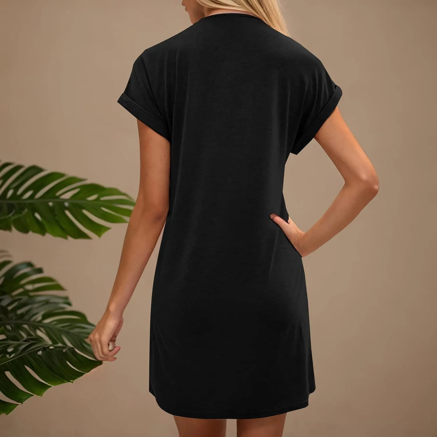JOAU Summer Dresses for Women 2025 Loose Crew Neck Rolled Short Sleeve Casual T Shirt Dress Sleepwear Beach Swimsuit Cover Up