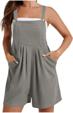 Jumpsuits for Women Summer Casual Sleeveless Bib Short Overalls Adjustable Strap Loose Beach Rompers Outfits with Pocket