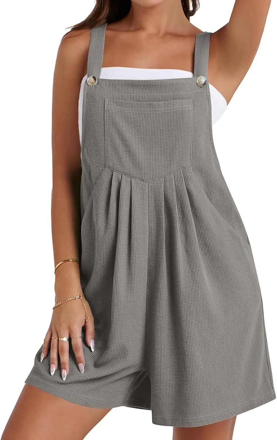 Jumpsuits for Women Summer Casual Sleeveless Bib Short Overalls Adjustable Strap Loose Beach Rompers Outfits with Pocket