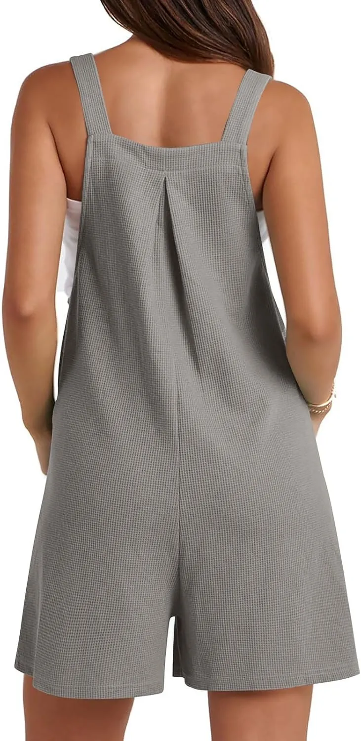 Jumpsuits for Women Summer Casual Sleeveless Bib Short Overalls Adjustable Strap Loose Beach Rompers Outfits with Pocket