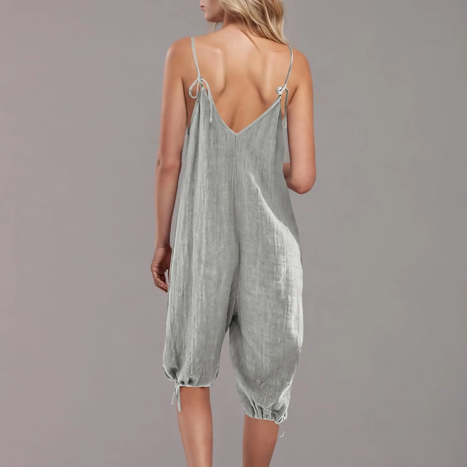 Jumpsuits For Women Summer Sexy Spaghetti Strap V Neck Romper Baggy Sleeveless Overalls Travel Beach Outfits With Pockets