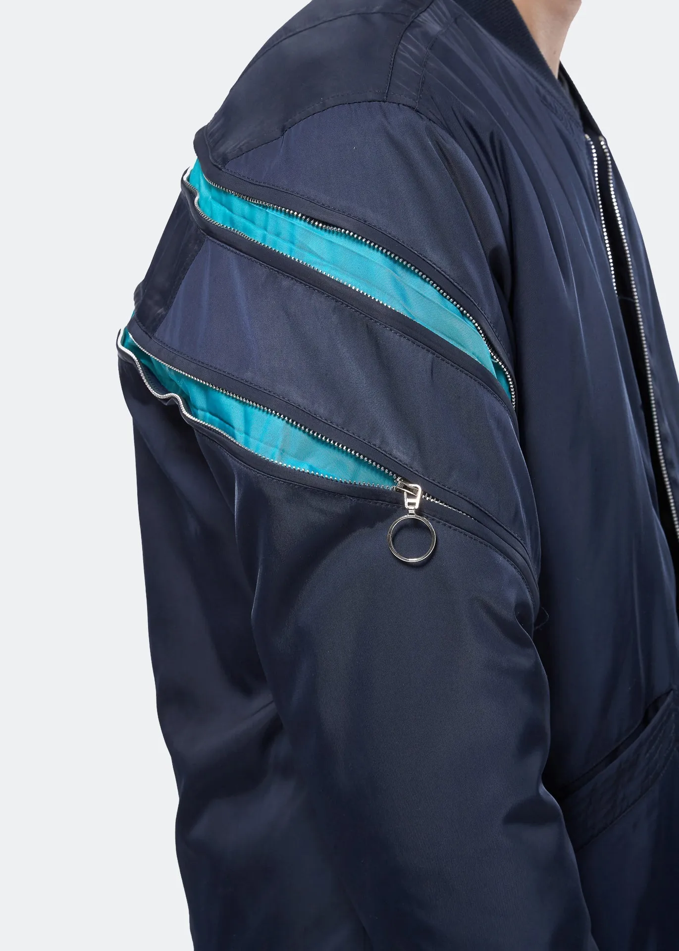 Konus Men's Bomber Jacket with Zipper Details in Navy