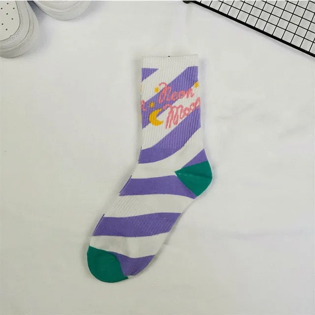 Korean style Harajuku street hip hop socks unisex Funny Men Socks happy skateboard flame Women socks