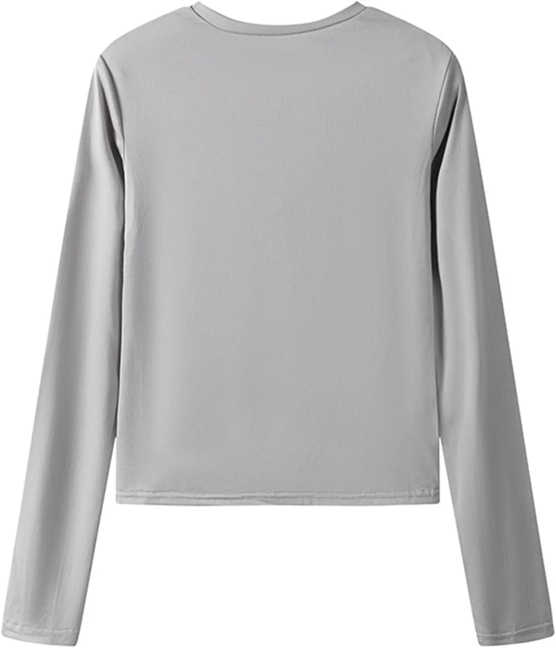 KUIOLYPOER Womens Solid Colour Crew Neck Basic Long Sleeve T Shirt Slim Fit Tees 2024 Fall Y2k Outfits Crop Tight Tops