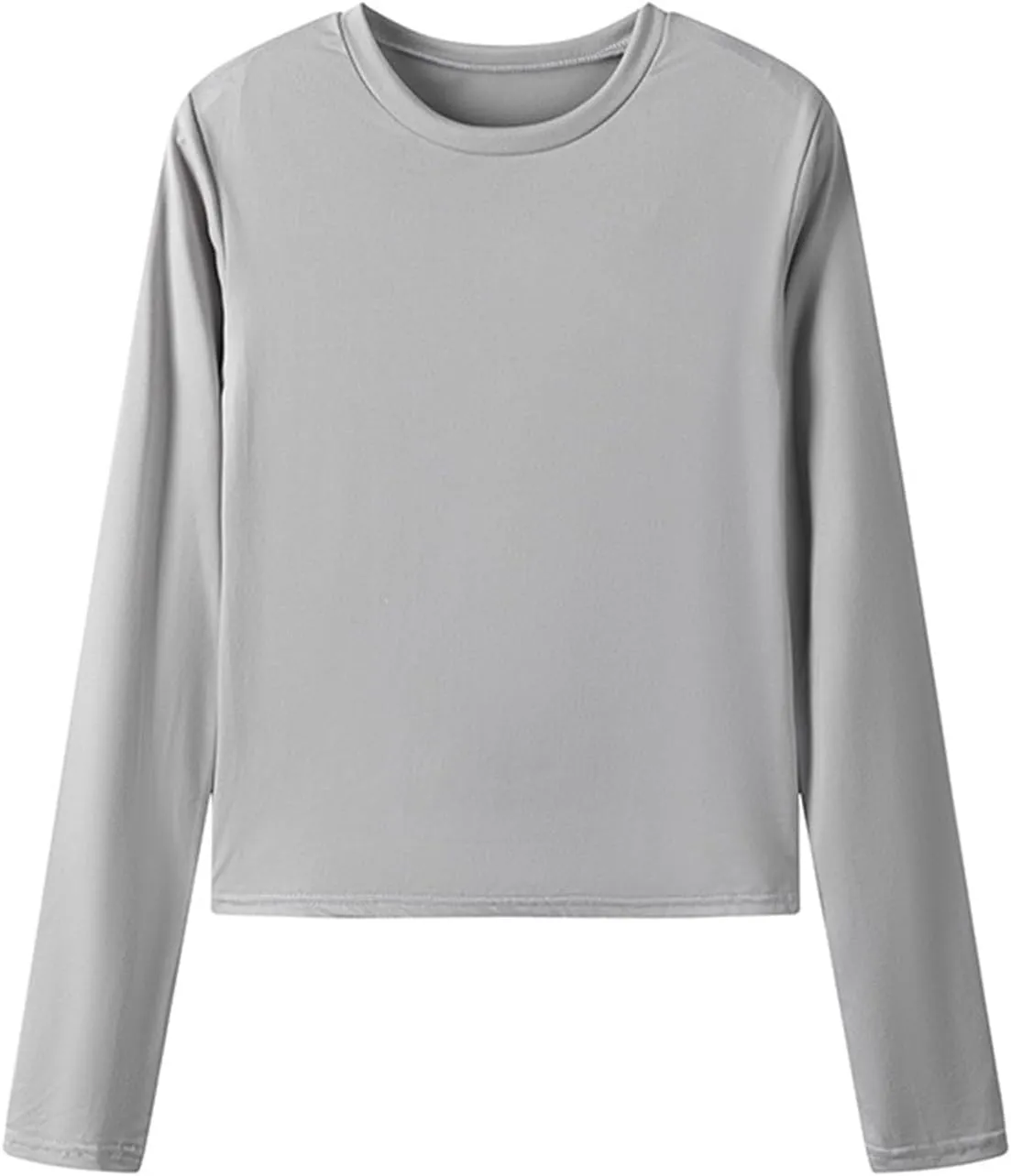 KUIOLYPOER Womens Solid Colour Crew Neck Basic Long Sleeve T Shirt Slim Fit Tees 2024 Fall Y2k Outfits Crop Tight Tops
