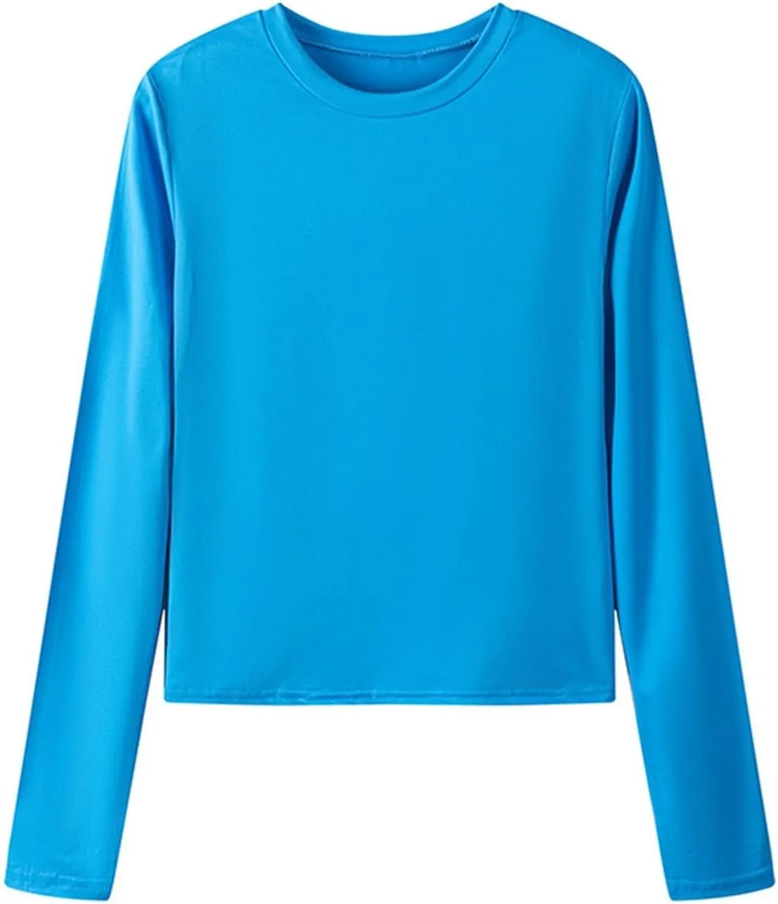 KUIOLYPOER Womens Solid Colour Crew Neck Basic Long Sleeve T Shirt Slim Fit Tees 2024 Fall Y2k Outfits Crop Tight Tops