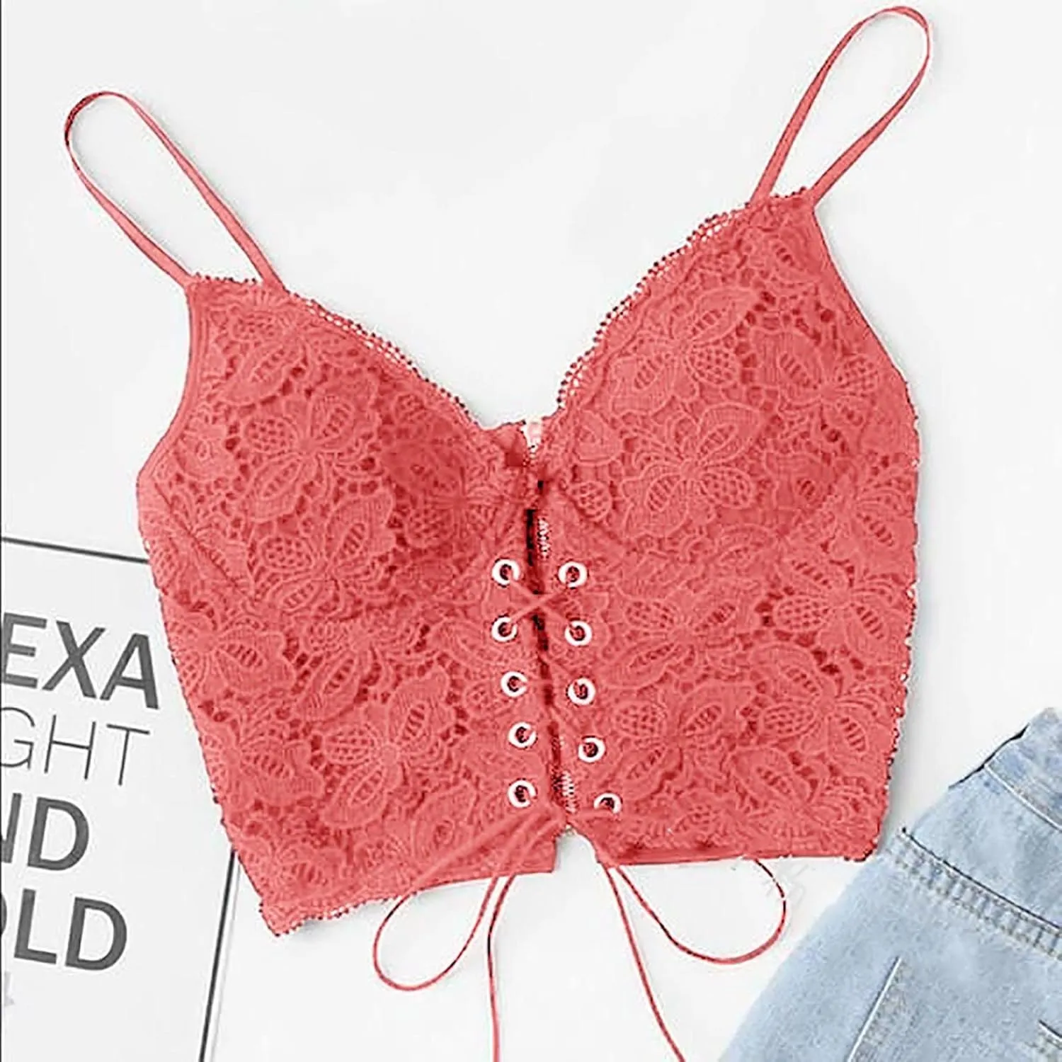 Lace Bralette for Women Sexy Spaghetti Strap Breathable Tank Top V Neck Push up Slim Fit Basic Vest Women Sport Bras