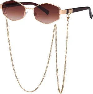 Ladies Fashion Sunglasses Small Frame with Chain Fashion Luxury Metal Classic Tone Quality Casual