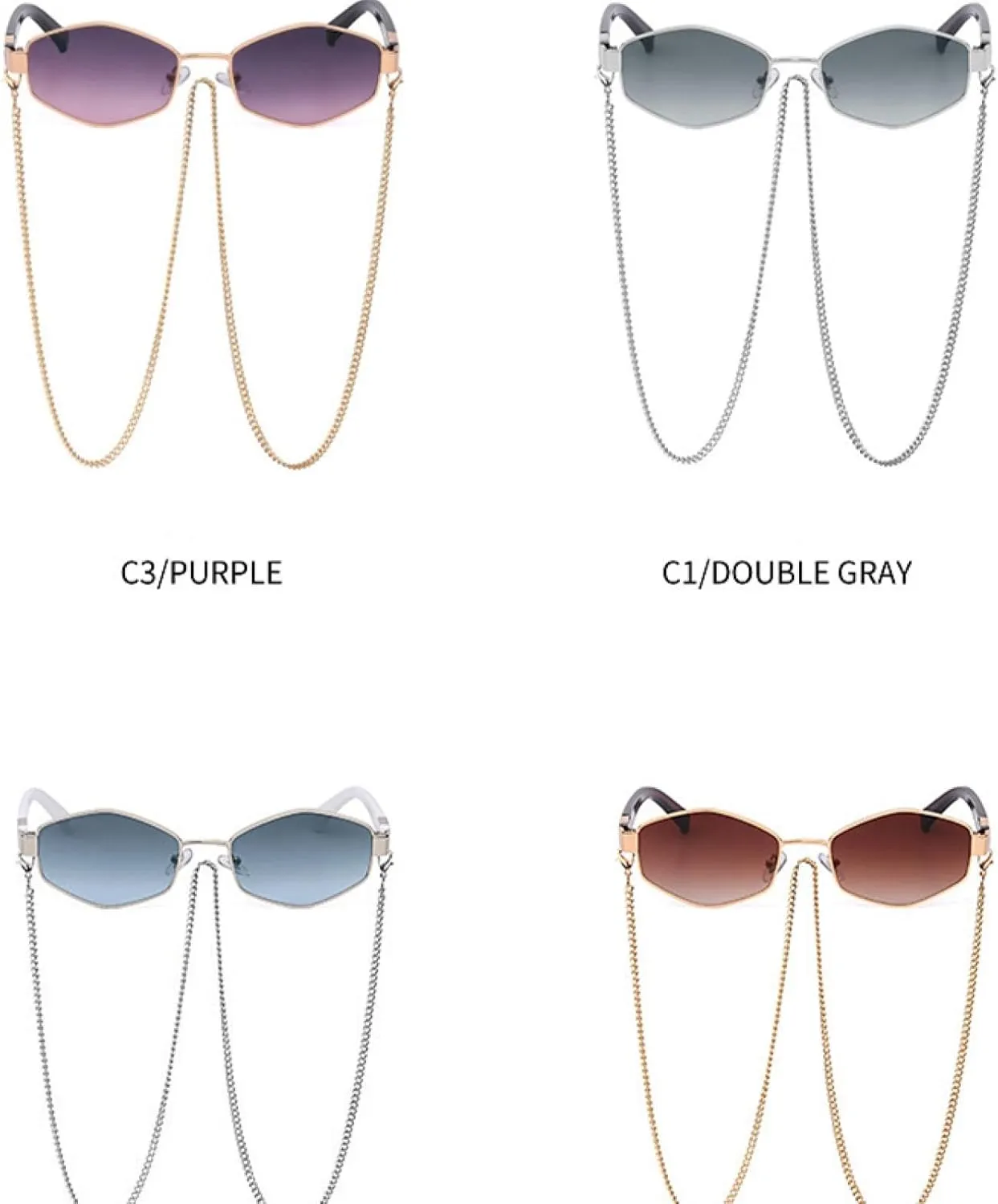Ladies Fashion Sunglasses Small Frame with Chain Fashion Luxury Metal Classic Tone Quality Casual