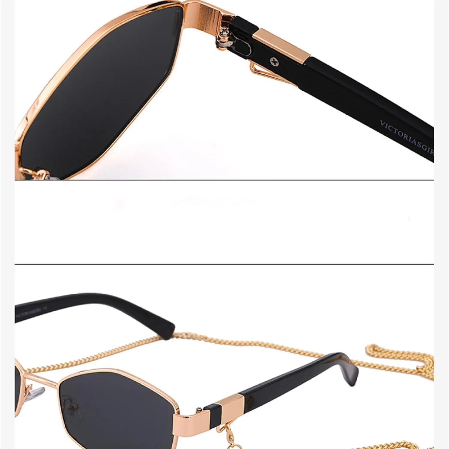 Ladies Fashion Sunglasses Small Frame with Chain Fashion Luxury Metal Classic Tone Quality Casual