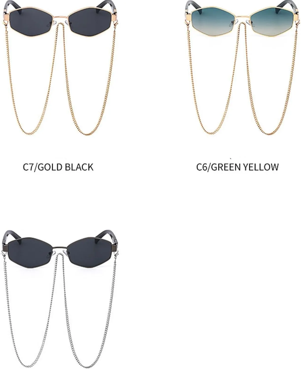Ladies Fashion Sunglasses Small Frame with Chain Fashion Luxury Metal Classic Tone Quality Casual
