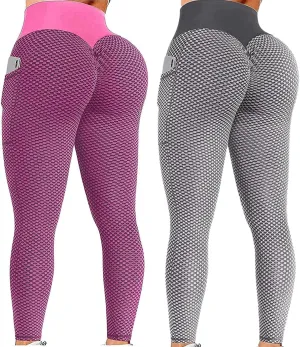 Ladmiple 2PCS Leggings for Women Butt Lift Tummy Control with Pockets Seamless High Waist Scrunch Booty Workout Gym Yoga Pant