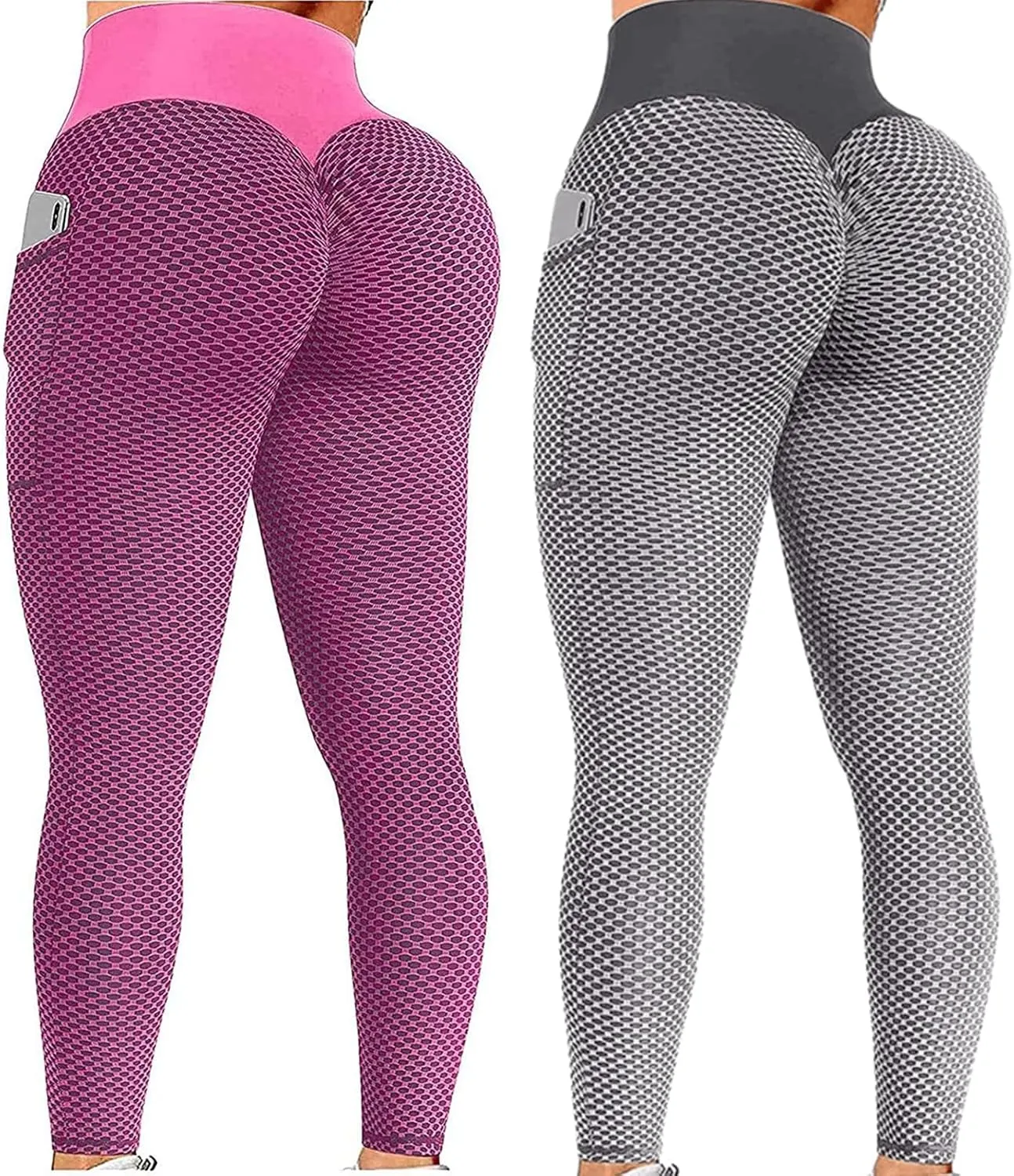 Ladmiple 2PCS Leggings for Women Butt Lift Tummy Control with Pockets Seamless High Waist Scrunch Booty Workout Gym Yoga Pant