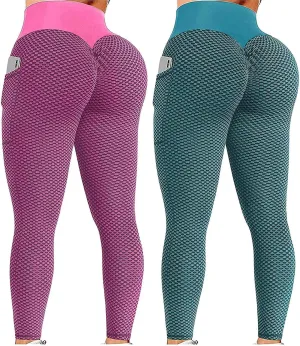 Ladmiple 2PCS Leggings for Women High Waist Tummy Control Workout Scrunch Gym Fitness Sport Active Yoga Pants with Pockets