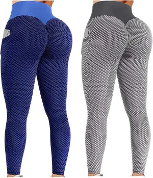 Ladmiple 2PCS Leggings for Women with Pockets Butt Lift Scrunch Booty High Waist Tummy Control Workout Yoga Pants Gym Tights