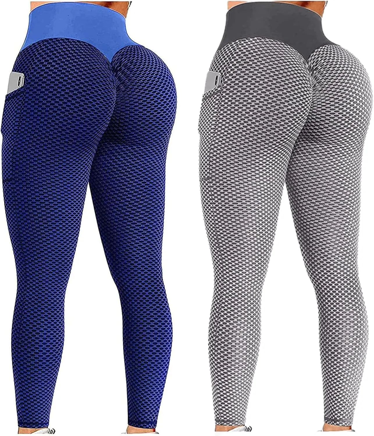 Ladmiple 2PCS Leggings for Women with Pockets Butt Lift Scrunch Booty High Waist Tummy Control Workout Yoga Pants Gym Tights