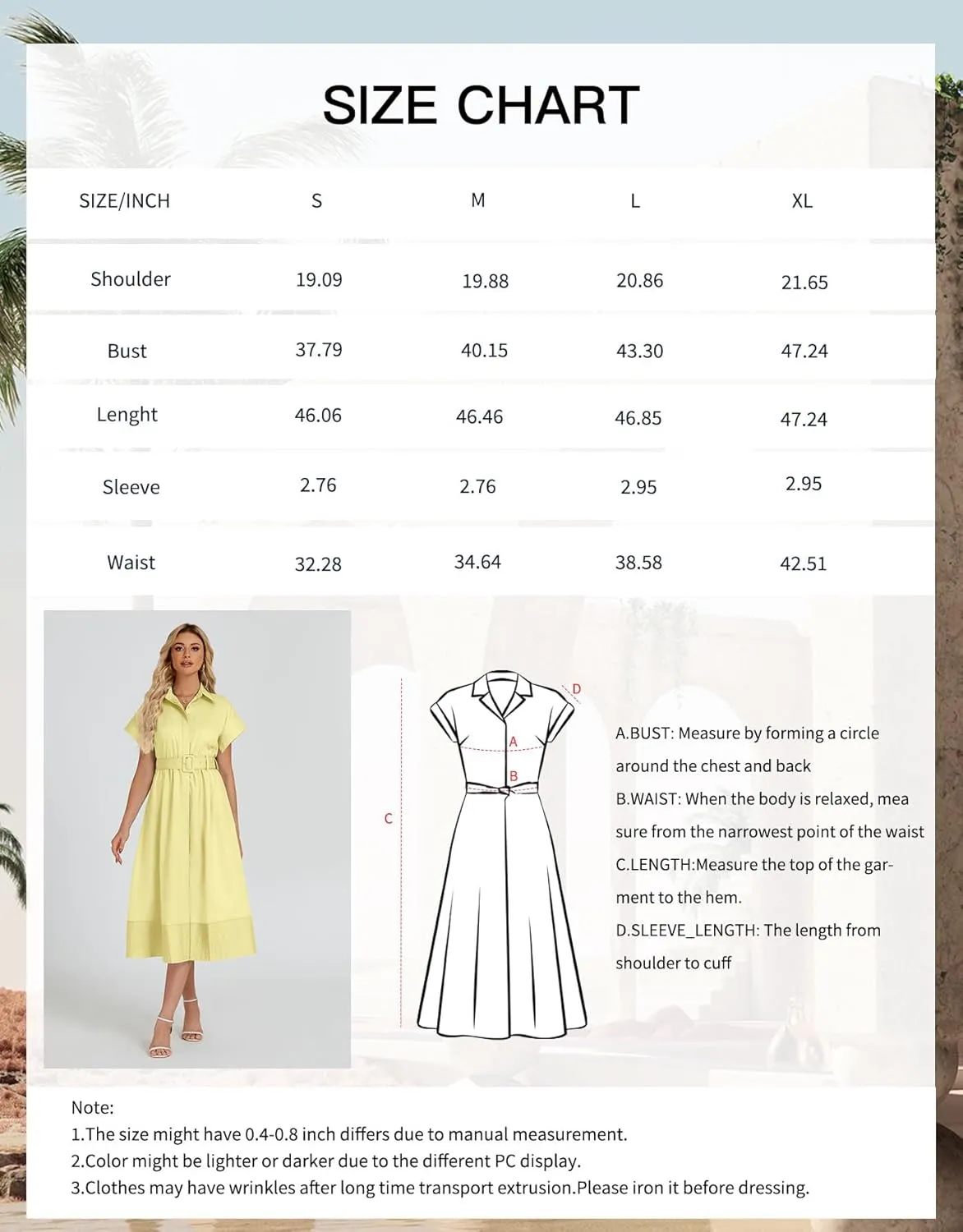 Ladyful Women Casual Button Down Shirt Dress Short Wing Sleeve Buiness Midi Shirt Dress with Belt Elegant Dress