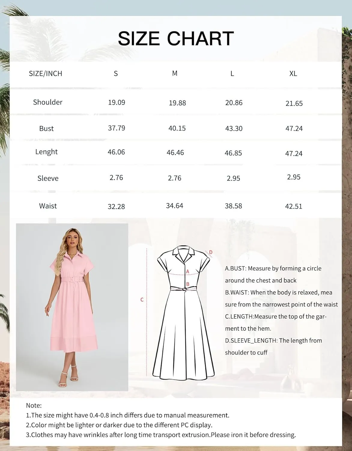 Ladyful Women Casual Button Down Shirt Dress Short Wing Sleeve Buiness Midi Shirt Dress with Belt Elegant Dress
