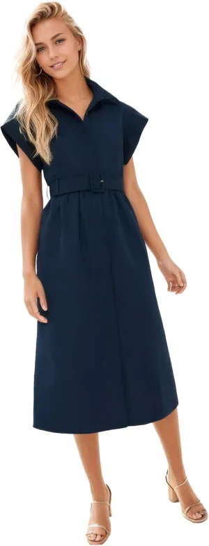 Ladyful Women Casual Button Down Shirt Dress Short Wing Sleeve Buiness Midi Shirt Dress with Belt Elegant Dress