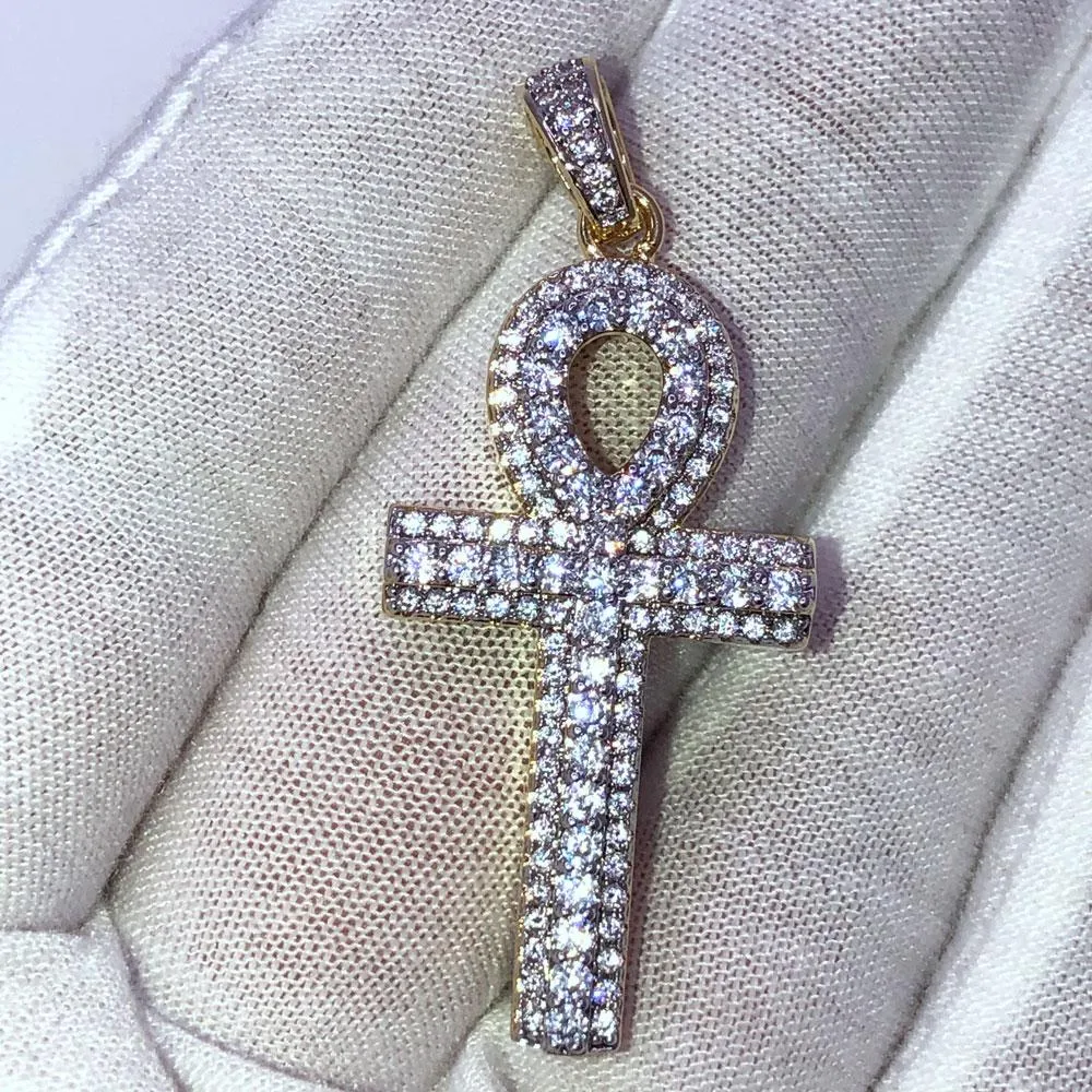 Layered Ankh Cross VVS CZ Hip Hop Iced Out Pendant