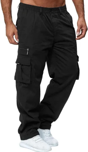 LCMTWX Black Cargo Pants Men Elastic Drawstring Cotton Pants Waist Waist Mid Casual Solid Men's Casual Black Sweatpants Men