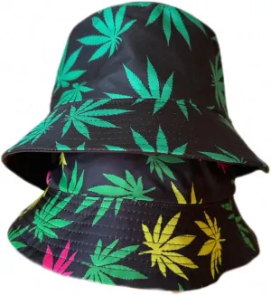 Leaf Print Bucket Hat Comfortable Colored Weed Bucket Hat Sun Protection Brim Fishing Beach Fisherman Durable Hats Reversible Double Side Wear- 2 Pack