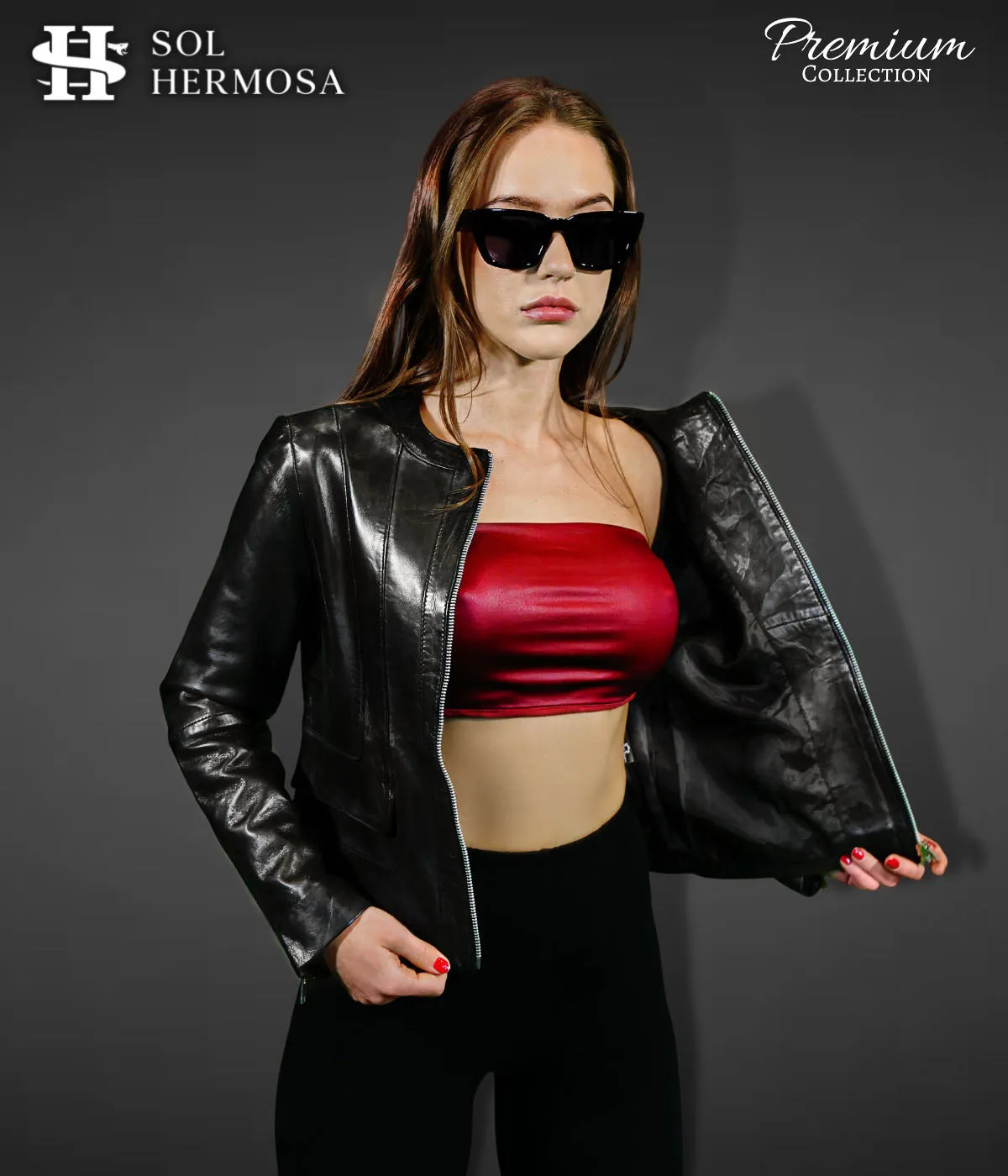 Leather Bomber Jacket For Women - Dione