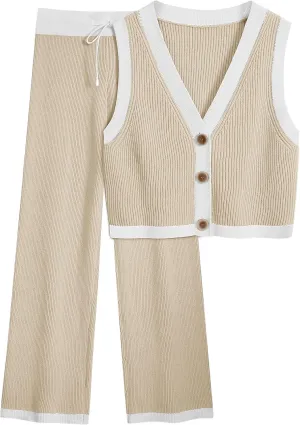 LILLUSORY 2 Piece Knit Sets Women's Summer Vest Sweatsuit Sets